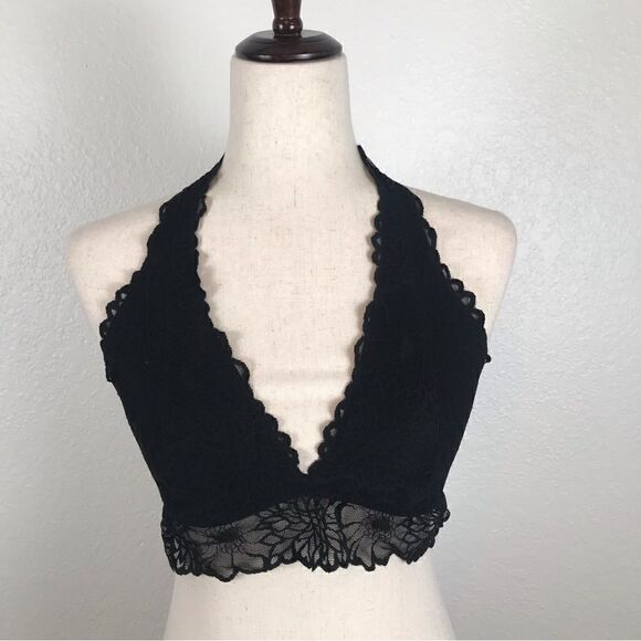 PINK Victoria’s Secret black lace halter bralette L - Picture 1 of 6